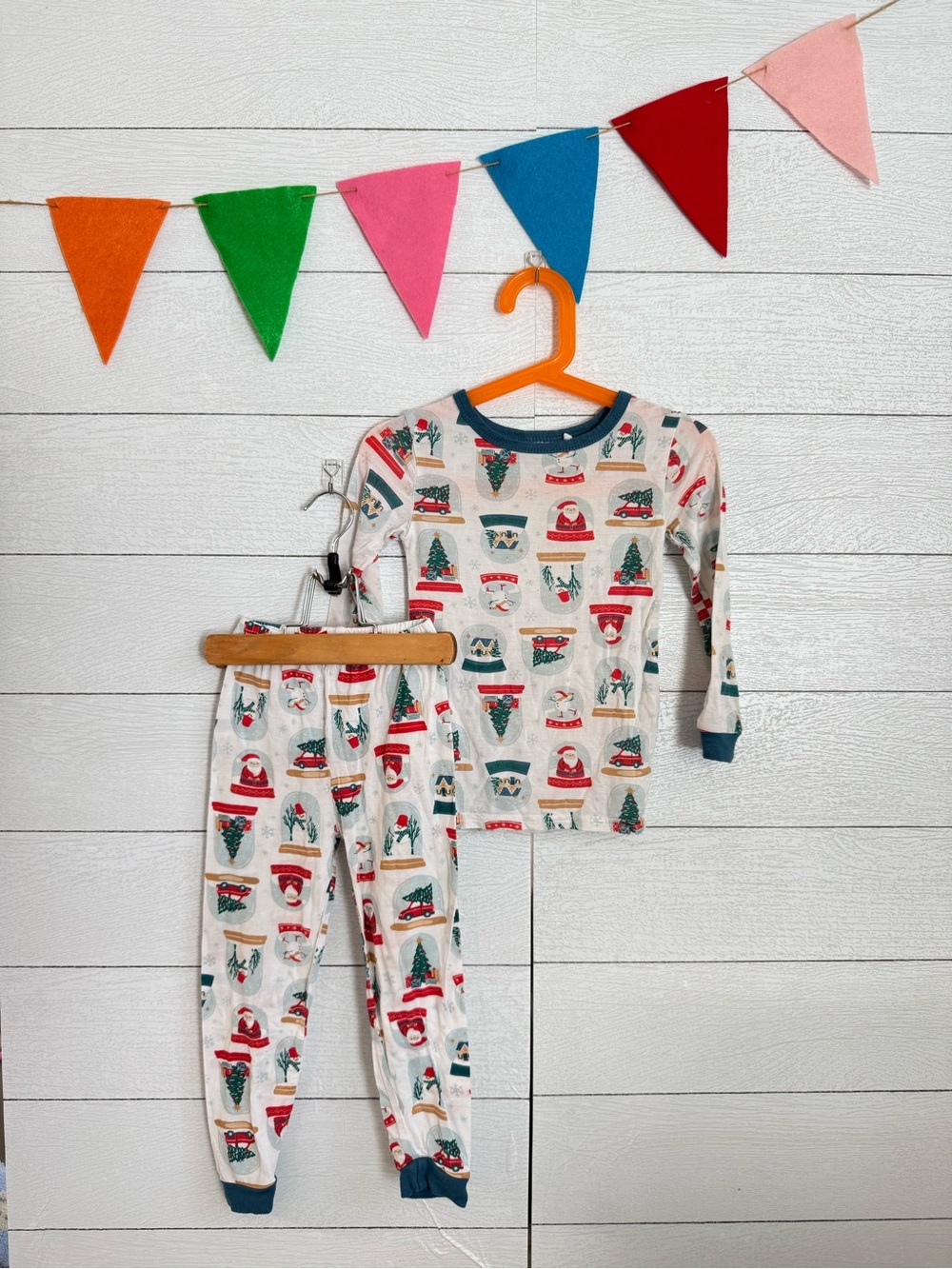 Kids Bamboo Christmas Snow Globe Print Pajama Set - White